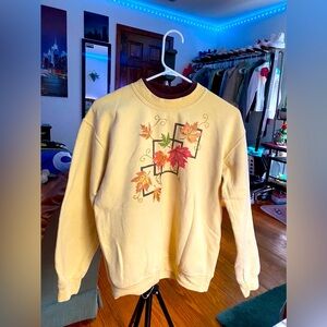 Vintage 90s Womens M Autumn Leaves Double Collar Sweatshirt In Yellow & Orange